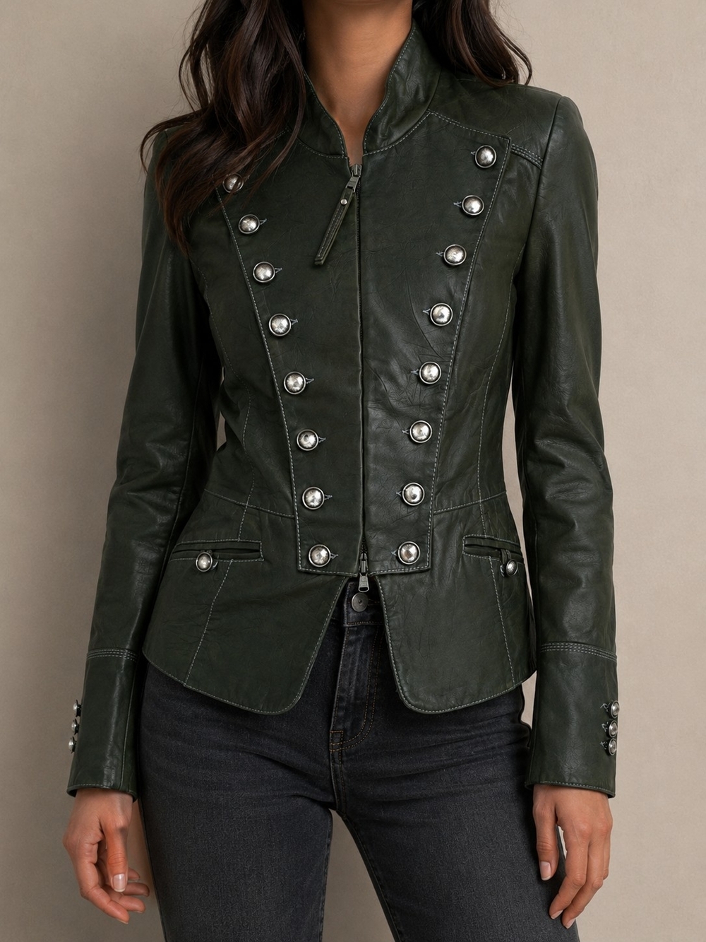 Vintage CRISCA Green Leather Military Jacket